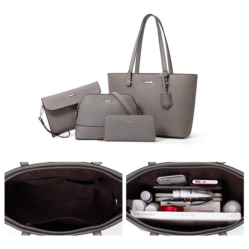 YTL Women Fashion Handbags Wallet Tote Bag Shoulder Bag Top Handle Satchel Purse Set 4pcs Gray-a - Image 4
